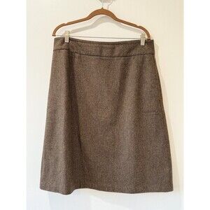 LANDS END Brown Tweed Wool Pencil Skirt Classic Career Capsule Pockets Sz 12
